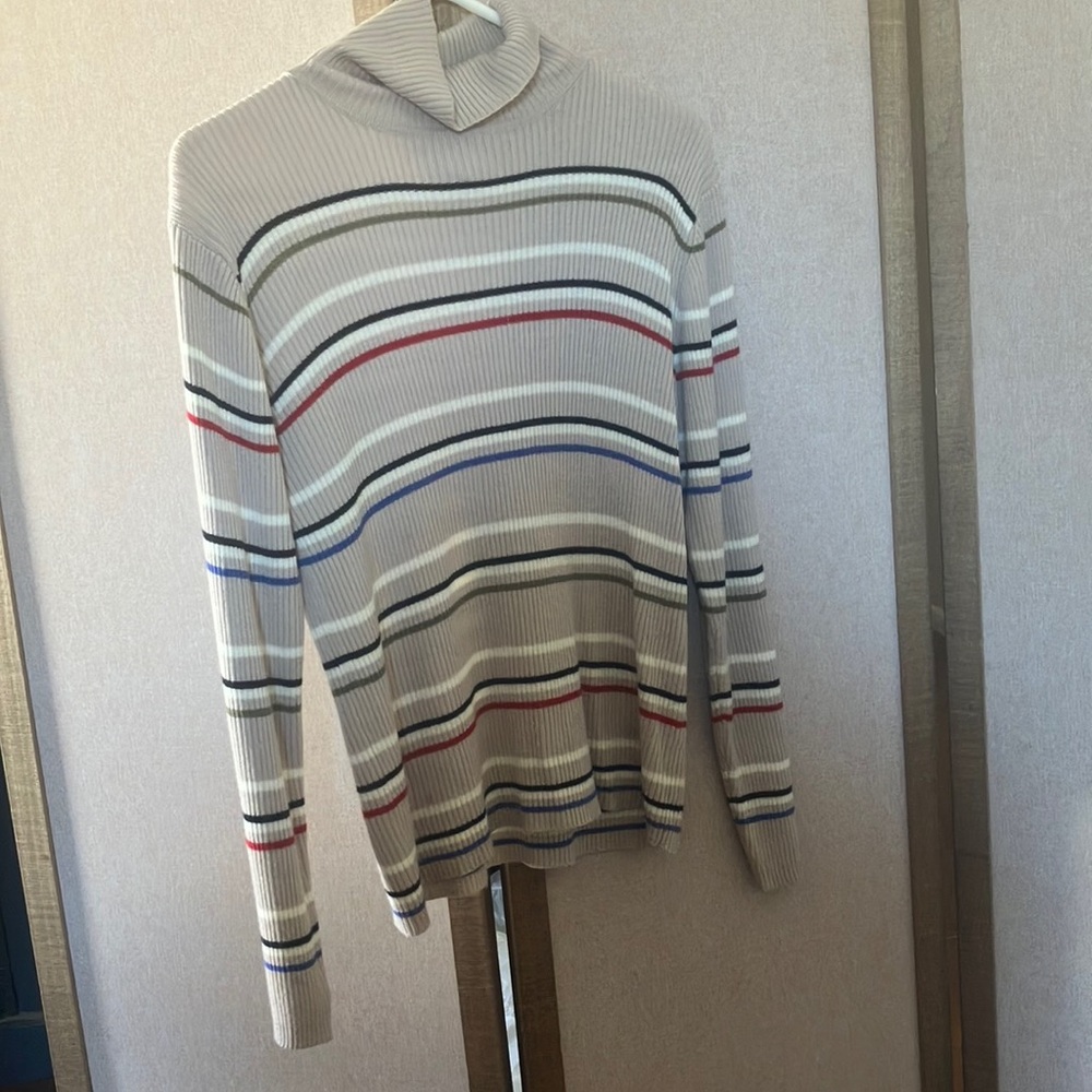 Hampshire studio Striped Ribbed Turtleneck Sweater medium